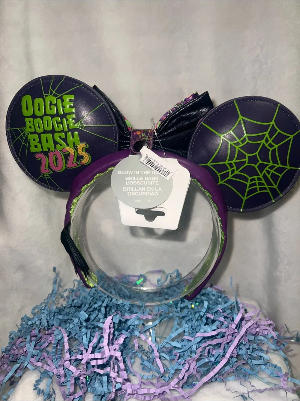 NWT! Disney Parks 2025 Oogie Boogie Bash Glow in the Dark Minnie Ears Headband
